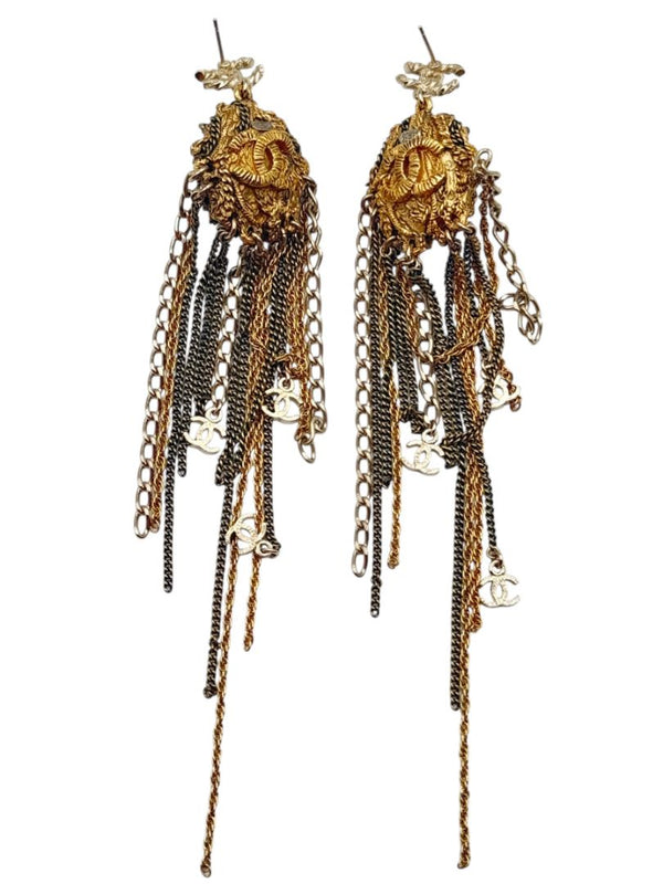 Chanel Lion Head Tassel Drop Earrings with Faux Pearl – Fall 2011 – 6.25"