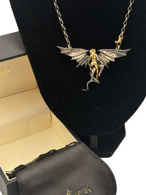 Alp Sagnak Angel & Devil Necklace with Spread Wings – 18K Gold, Oxidized Silver & Diamonds