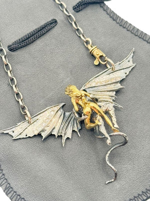 Alp Sagnak Angel & Devil Necklace with Spread Wings – 18K Gold, Oxidized Silver & Diamonds