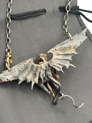 Alp Sagnak Angel & Devil Necklace with Spread Wings – 18K Gold, Oxidized Silver & Diamonds