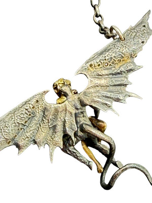 Alp Sagnak Angel & Devil Necklace with Spread Wings – 18K Gold, Oxidized Silver & Diamonds