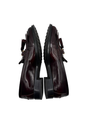 Tod’s Deep Burgundy Leather Tassel Loafers with Chain Detail – Size 39.5