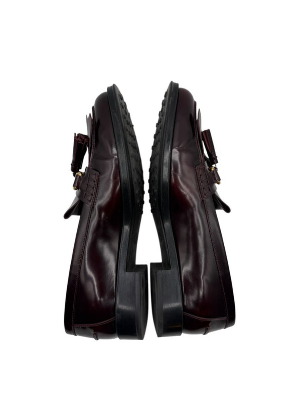 Tod’s Deep Burgundy Leather Tassel Loafers with Chain Detail – Size 39.5