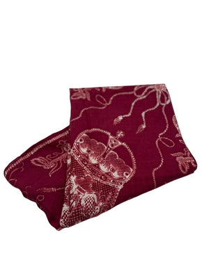 Alexander McQueen Crown Skull Silk Scarf Shawl – Burgundy / Ivory – 135cm x 135cm