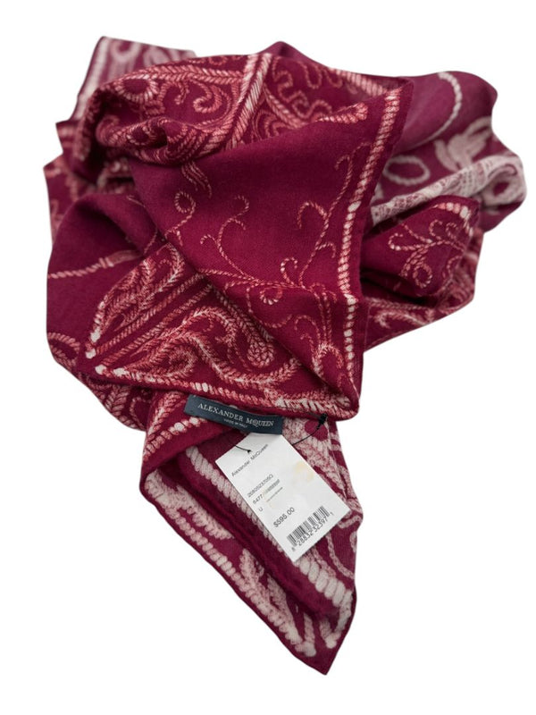 Alexander McQueen Crown Skull Silk Scarf Shawl – Burgundy / Ivory – 135cm x 135cm