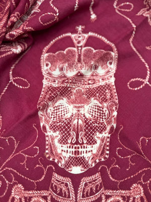 Alexander McQueen Crown Skull Silk Scarf Shawl – Burgundy / Ivory – 135cm x 135cm