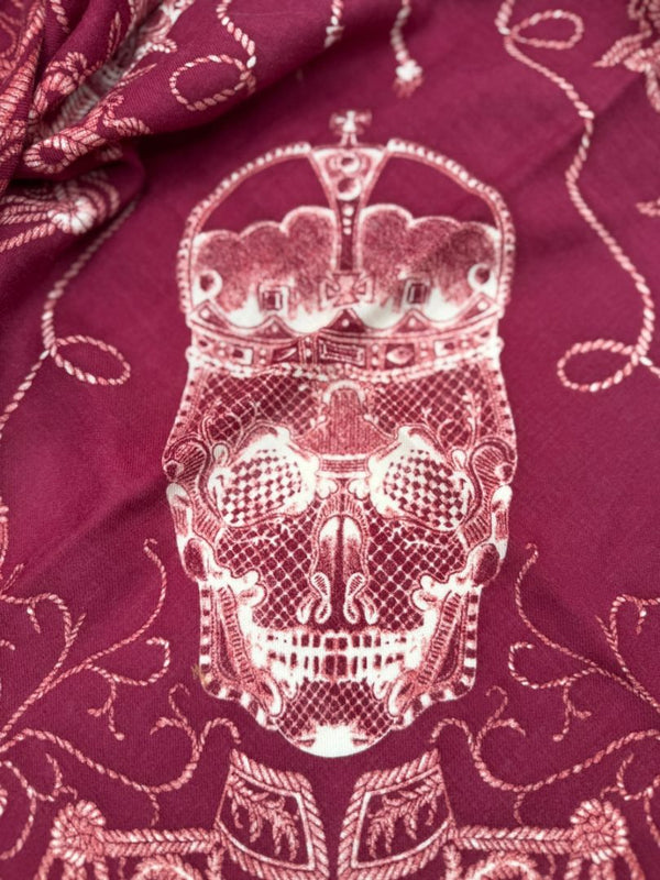 Alexander McQueen Crown Skull Silk Scarf Shawl – Burgundy / Ivory – 135cm x 135cm