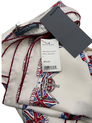 Alexander McQueen "God Save McQueen" Union Jack Skull Silk Scarf Shawl – Ivory Multi – 135cm x 135cm