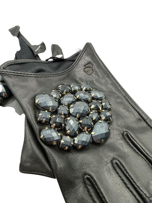 Karl Lagerfeld Embellished Fingerless Leather Gloves – Size S/M