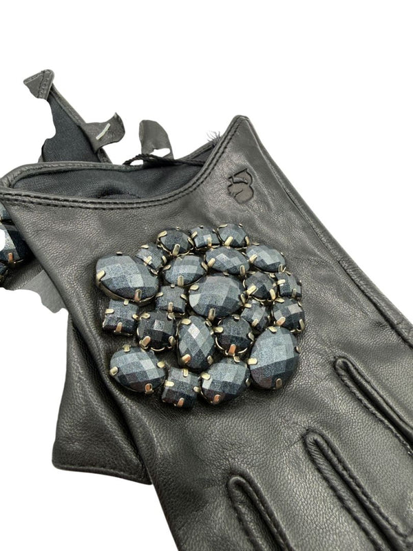 Karl Lagerfeld Embellished Fingerless Leather Gloves – Size S/M