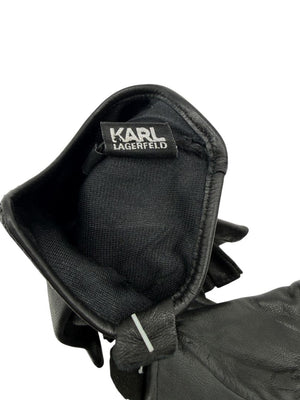 Karl Lagerfeld Embellished Fingerless Leather Gloves – Size S/M