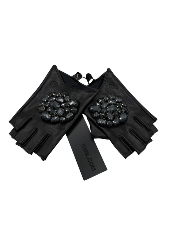Karl Lagerfeld Embellished Fingerless Leather Gloves – Size S/M