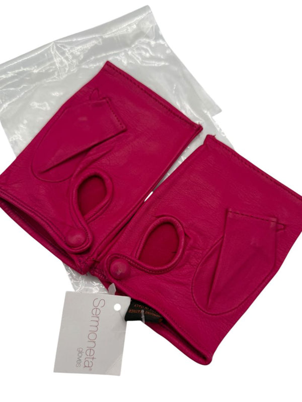 Sermoneta Fuchsia Pink Leather Fingerless Driving Gloves – Size 7½