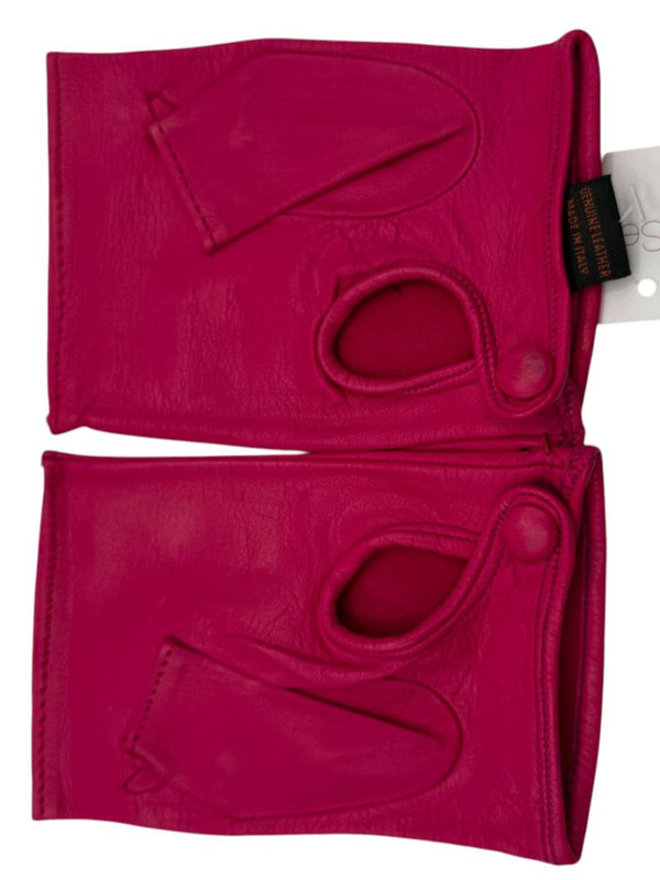 Sermoneta Fuchsia Pink Leather Fingerless Driving Gloves – Size 7½