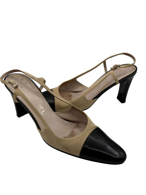 Chanel Classic Beige & Black Two-Tone Slingback Pumps – Size 40