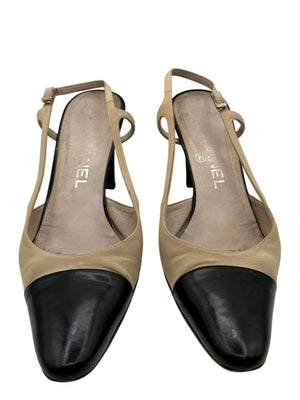 Chanel Classic Beige & Black Two-Tone Slingback Pumps – Size 40