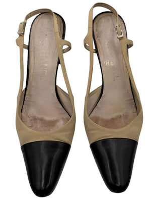 Chanel Classic Beige & Black Two-Tone Slingback Pumps – Size 40