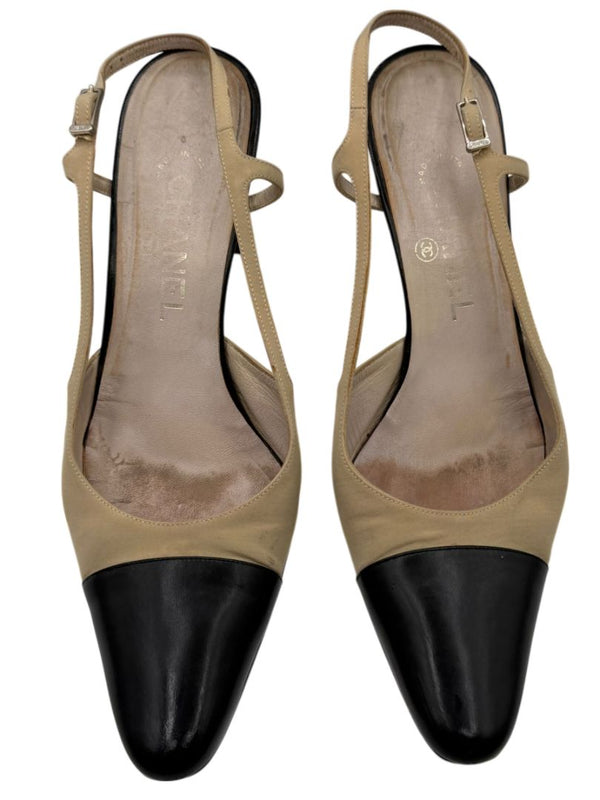 Chanel Classic Beige & Black Two-Tone Slingback Pumps – Size 40