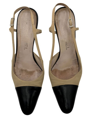 Chanel Classic Beige & Black Two-Tone Slingback Pumps – Size 40