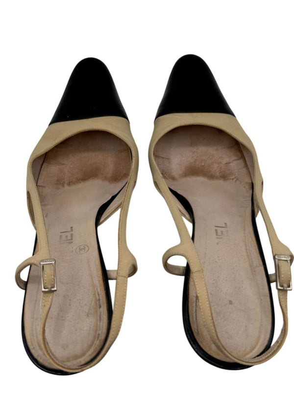Chanel Classic Beige & Black Two-Tone Slingback Pumps – Size 40