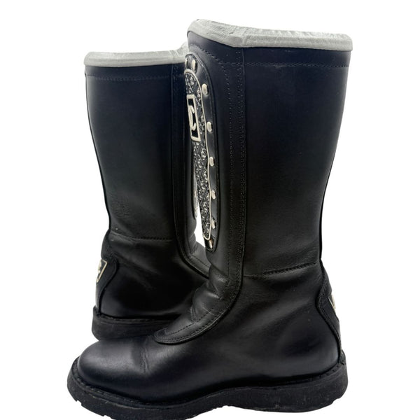 Chanel Black Leather CC Plaque Biker Boots – Runway Winter 2003 – Size EU 40