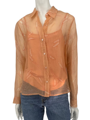 Oscar de la Renta Silk Sheer Blouse & Coordinating Camisole Set – Size 14