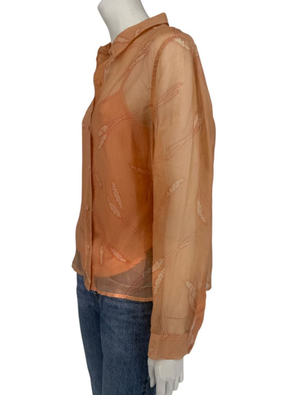 Oscar de la Renta Silk Sheer Blouse & Coordinating Camisole Set – Size 14