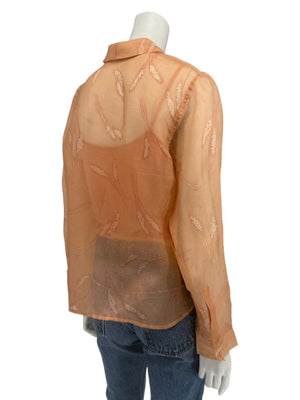 Oscar de la Renta Silk Sheer Blouse & Coordinating Camisole Set – Size 14