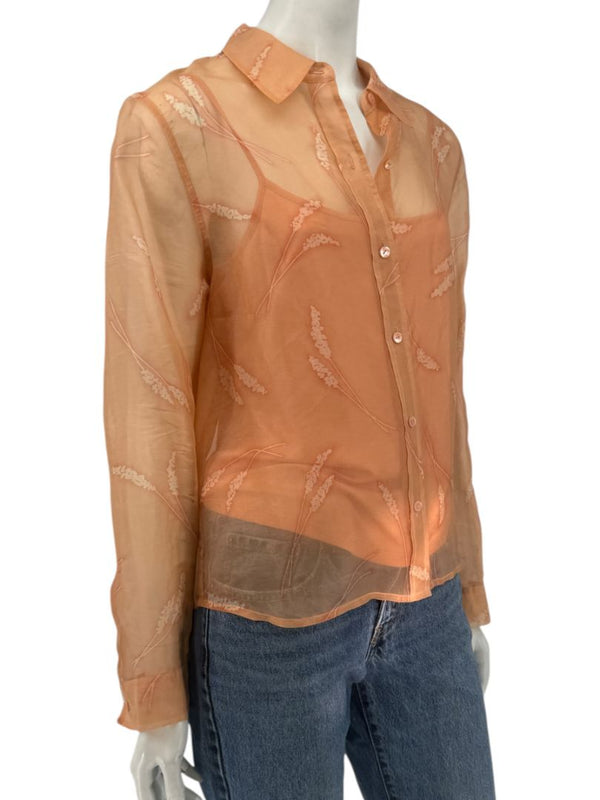 Oscar de la Renta Silk Sheer Blouse & Coordinating Camisole Set – Size 14