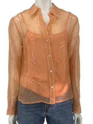 Oscar de la Renta Silk Sheer Blouse & Coordinating Camisole Set – Size 14