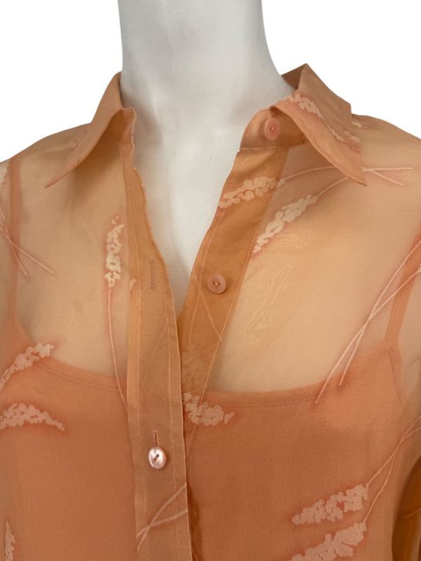 Oscar de la Renta Silk Sheer Blouse & Coordinating Camisole Set – Size 14