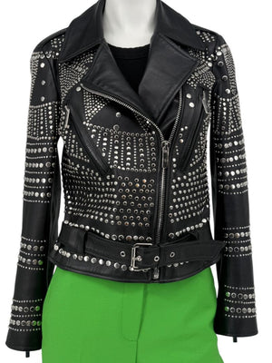 Nour Hammour Studded Lambskin Leather Biker Jacket - Size FR 36