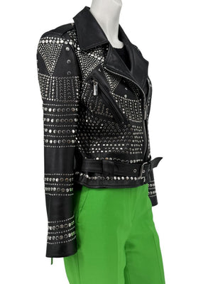 Nour Hammour Studded Lambskin Leather Biker Jacket - Size FR 36