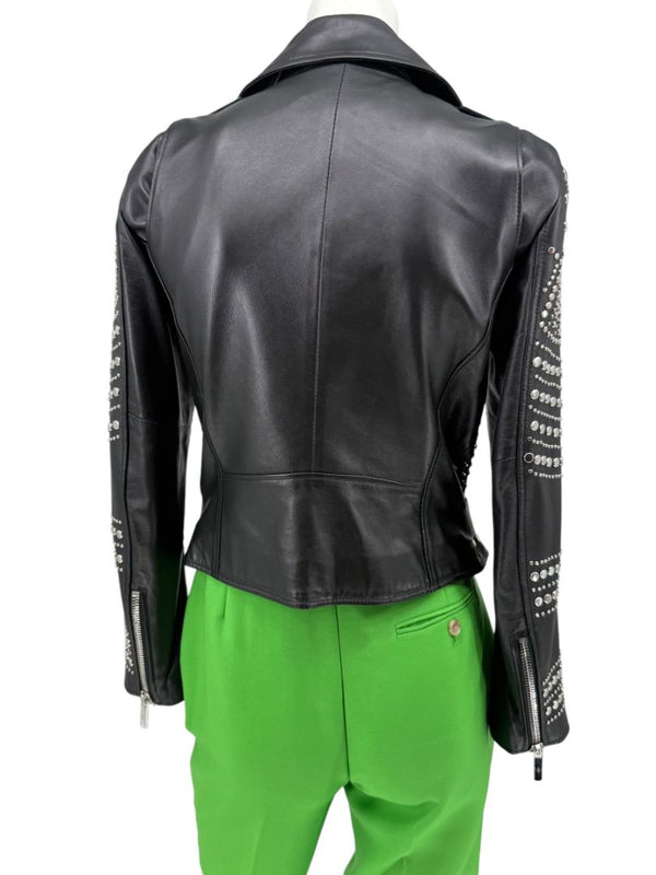 Nour Hammour Studded Lambskin Leather Biker Jacket - Size FR 36