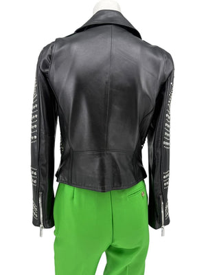 Nour Hammour Studded Lambskin Leather Biker Jacket - Size FR 36