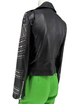 Nour Hammour Studded Lambskin Leather Biker Jacket - Size FR 36
