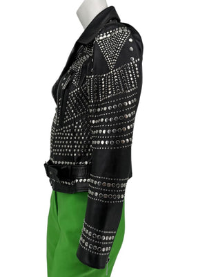 Nour Hammour Studded Lambskin Leather Biker Jacket - Size FR 36