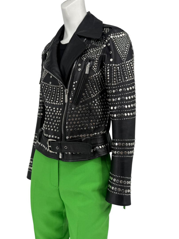 Nour Hammour Studded Lambskin Leather Biker Jacket - Size FR 36