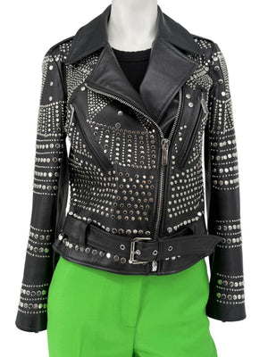 Nour Hammour Studded Lambskin Leather Biker Jacket - Size FR 36