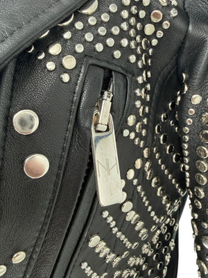 Nour Hammour Studded Lambskin Leather Biker Jacket - Size FR 36