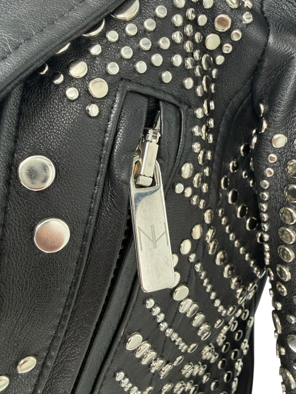 Nour Hammour Studded Lambskin Leather Biker Jacket - Size FR 36