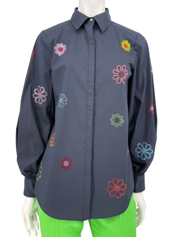 Cinq à Sept Kandice Heatset Daisy Embroidered Poplin Top – Size 2
