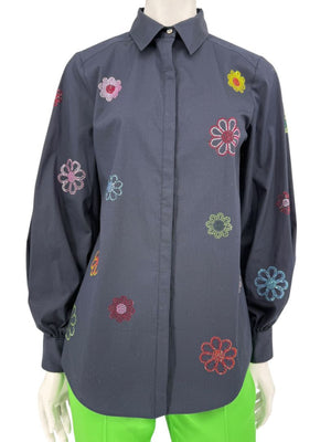 Cinq à Sept Kandice Heatset Daisy Embroidered Poplin Top – Size 2