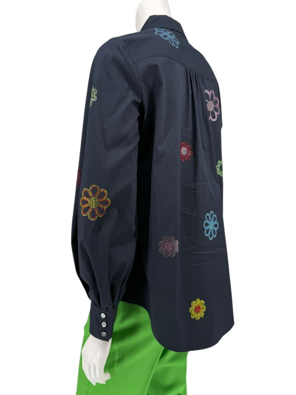 Cinq à Sept Kandice Heatset Daisy Embroidered Poplin Top – Size 2
