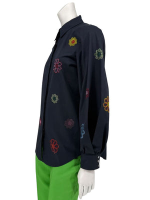 Cinq à Sept Kandice Heatset Daisy Embroidered Poplin Top – Size 2