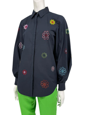 Cinq à Sept Kandice Heatset Daisy Embroidered Poplin Top – Size 2