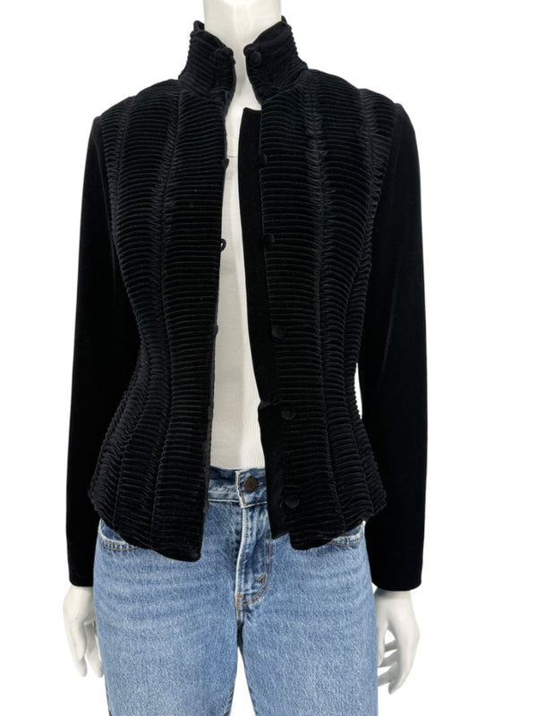 Worth Black Textured Velvet Statement Jacket - Size 4