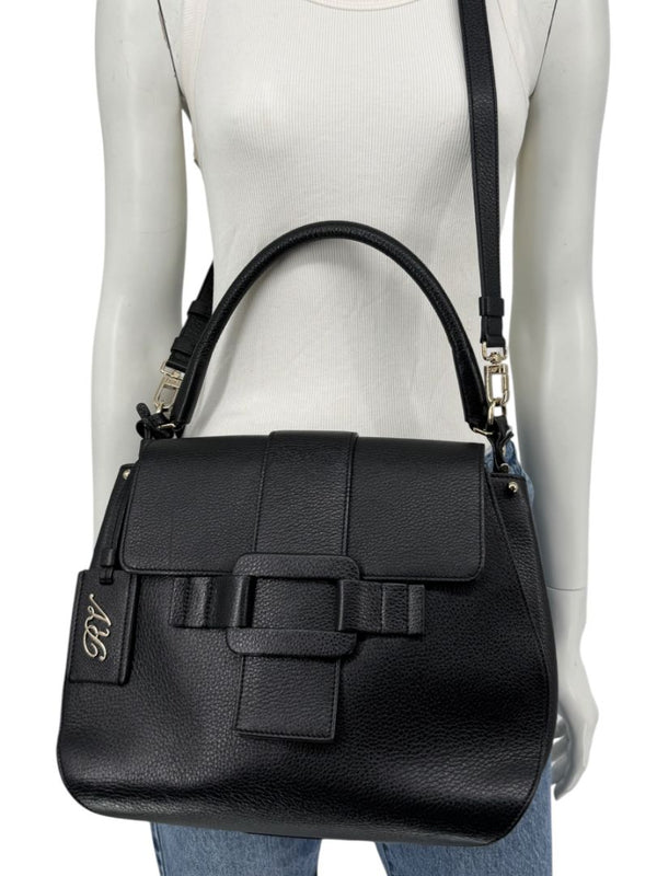 Roger Vivier Pilgrim De Jour Pebbled Leather Saddle Bag – Black