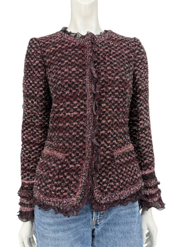 Typical Maison Common Signature Tweed Jacket Bordeaux – Size FR 36