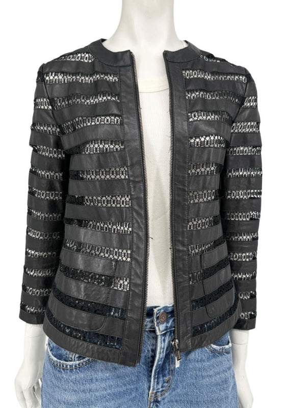 Armani Collezioni Leather & Lace Jacket - Size US 2